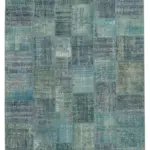 Patchwork Mavi Pamuk Üzerine Yün El Dokuma Kilim-254x353