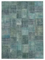 Patchwork Mavi Pamuk Üzerine Yün El Dokuma Kilim-254x353