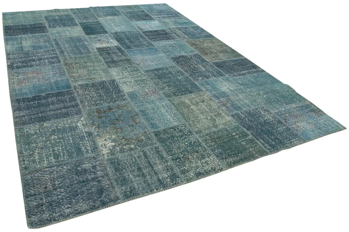 Patchwork Mavi Pamuk Üzerine Yün El Dokuma Kilim-254x353 - Görsel 2