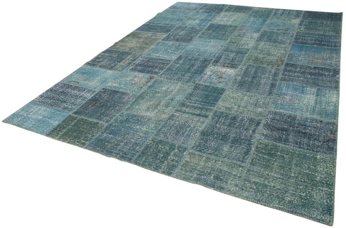 Patchwork Mavi Pamuk Üzerine Yün El Dokuma Kilim-254x353 - Görsel 3