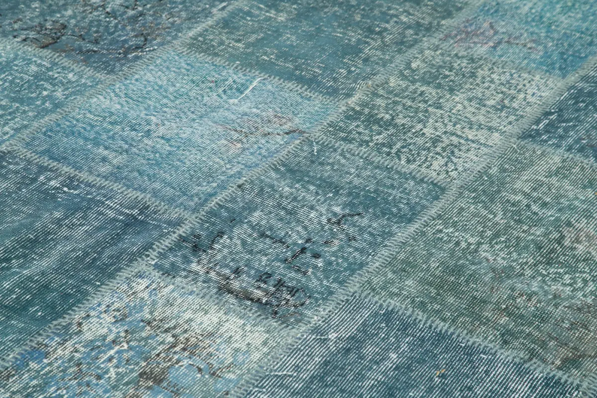 Patchwork Mavi Pamuk Üzerine Yün El Dokuma Kilim-254x353 - Görsel 5
