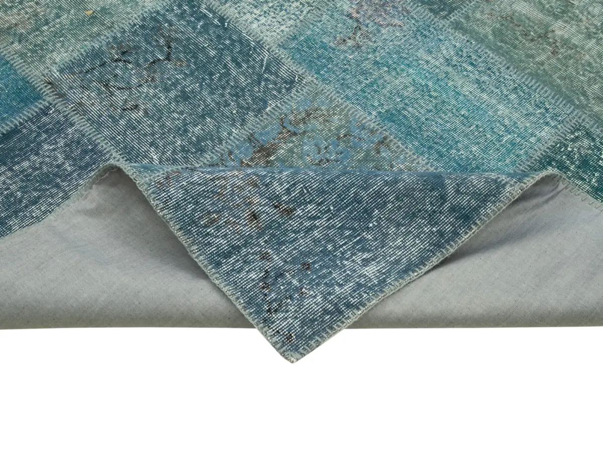 Patchwork Mavi Pamuk Üzerine Yün El Dokuma Kilim-254x353 - Görsel 6