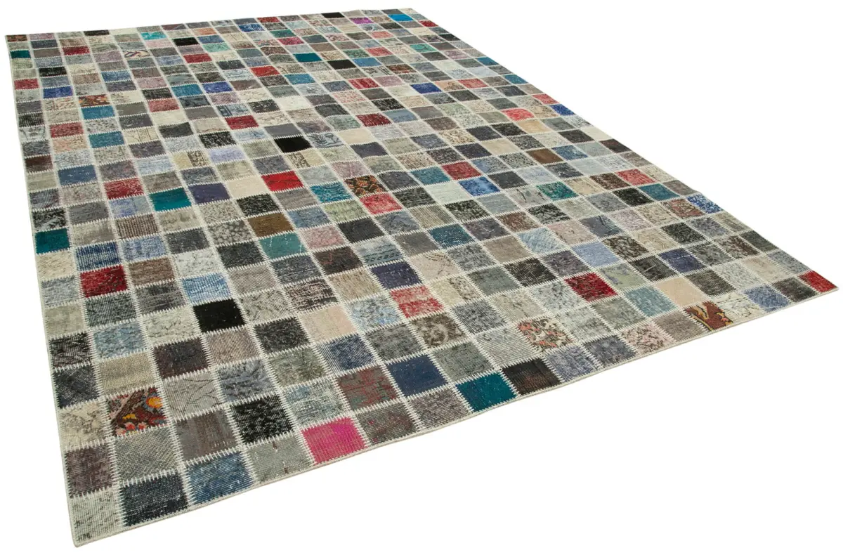 Patchwork Multi Pamuk Üzerine Yün El Dokuma Kilim-254x350 - Görsel 2