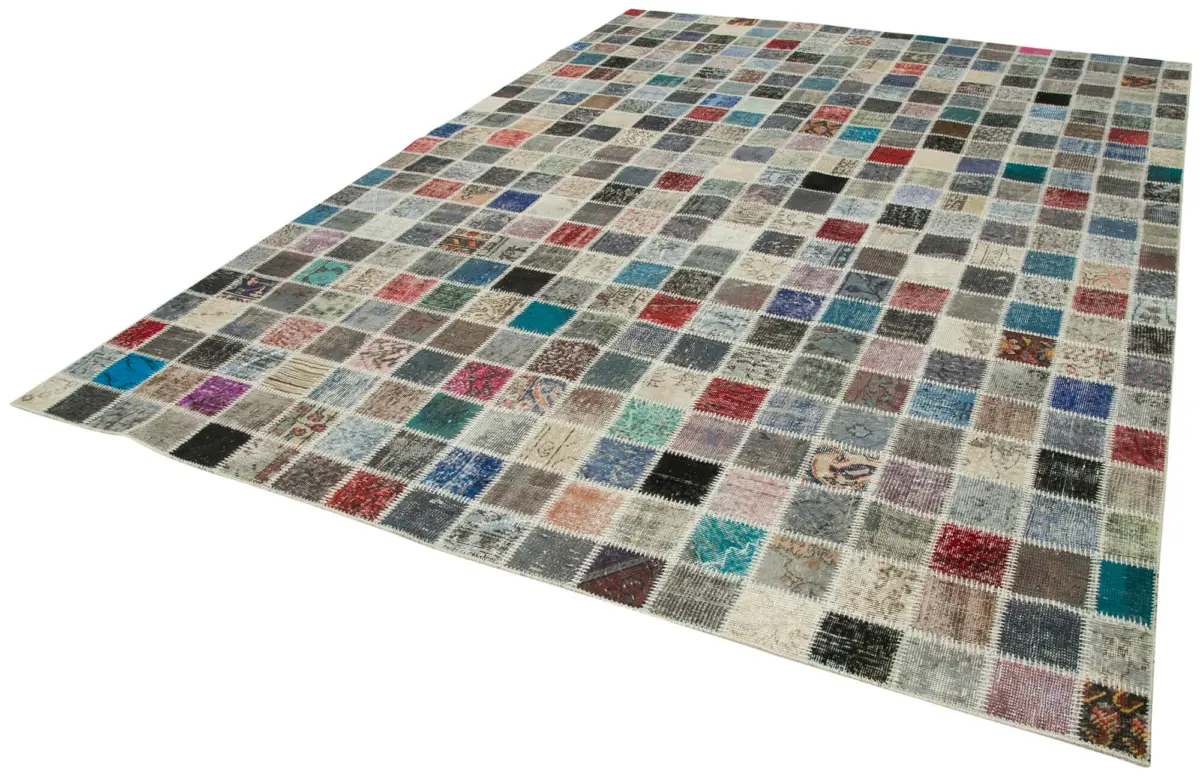 Patchwork Multi Pamuk Üzerine Yün El Dokuma Kilim-254x350 - Görsel 3