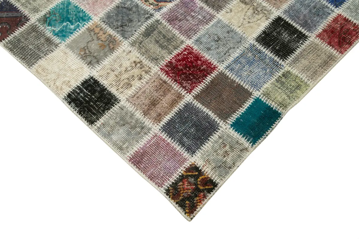 Patchwork Multi Pamuk Üzerine Yün El Dokuma Kilim-254x350 - Görsel 4