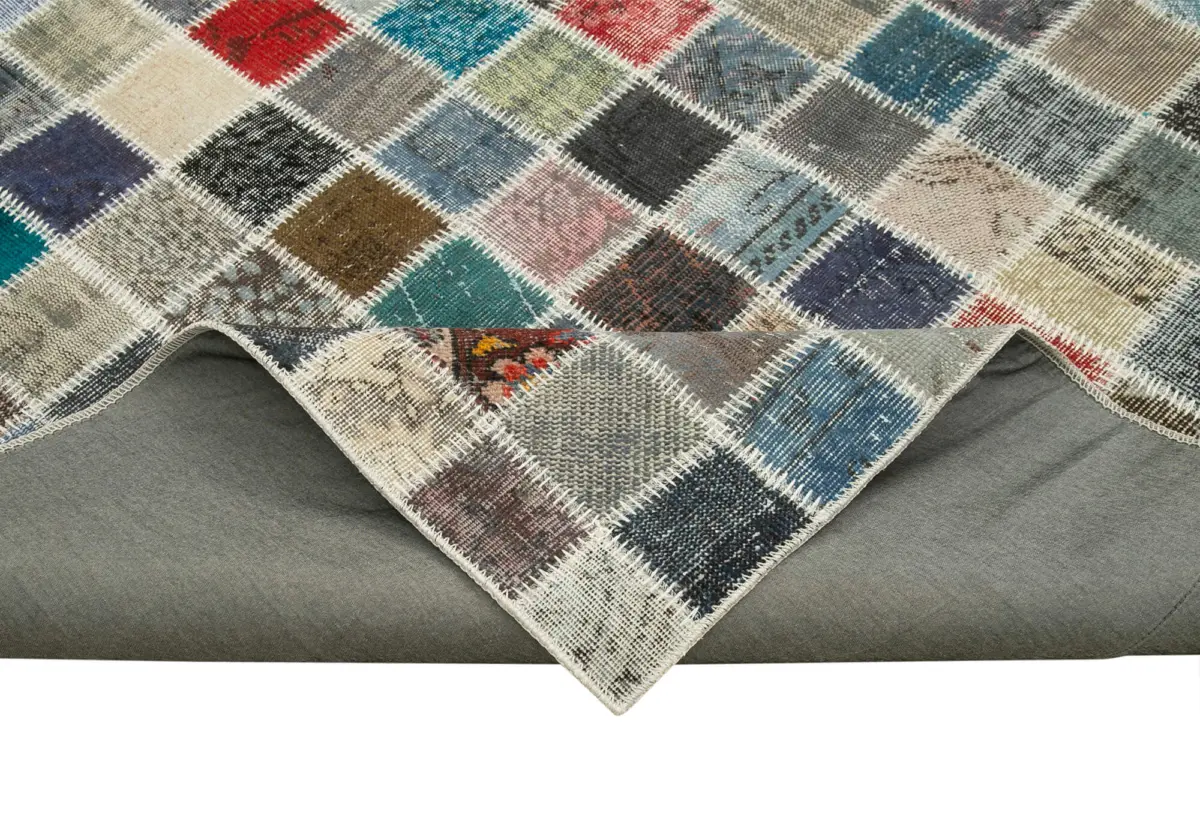 Patchwork Multi Pamuk Üzerine Yün El Dokuma Kilim-254x350 - Görsel 6