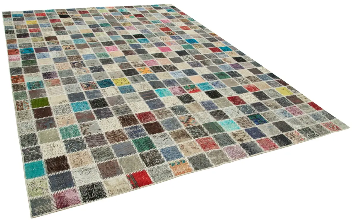 Patchwork Multi Pamuk Üzerine Yün El Dokuma Kilim-248x350 - Görsel 2