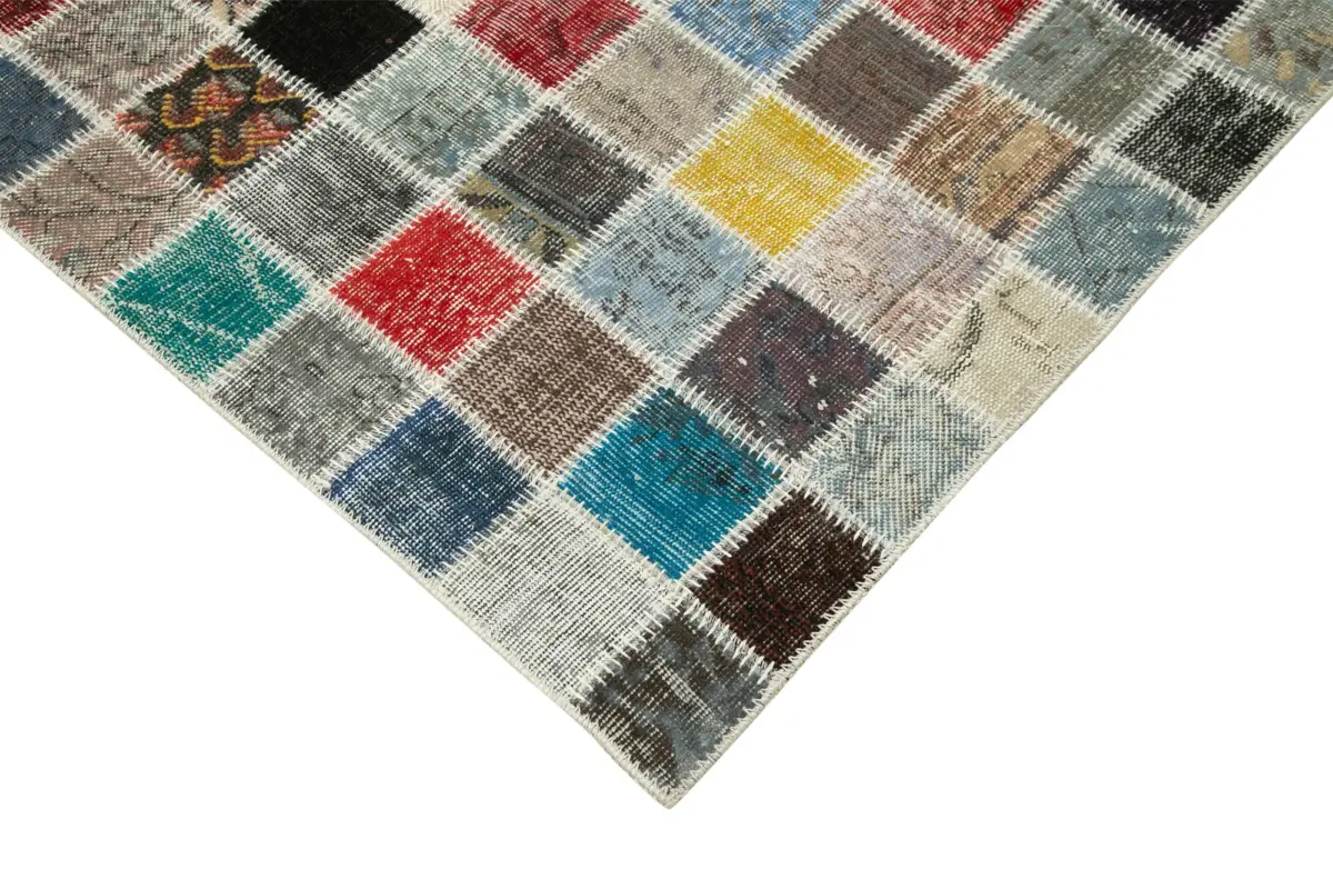 Patchwork Multi Pamuk Üzerine Yün El Dokuma Kilim-248x350 - Görsel 4