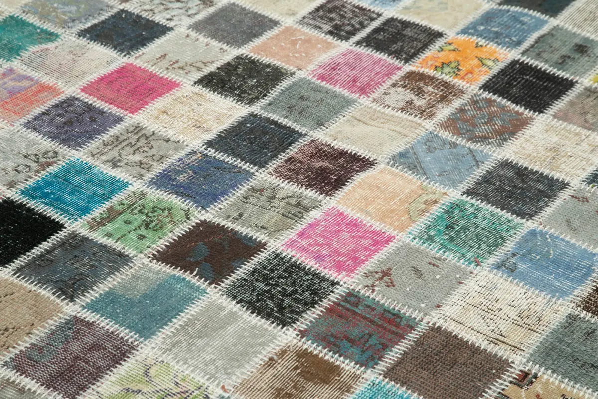 Patchwork Multi Pamuk Üzerine Yün El Dokuma Kilim-248x350 - Görsel 5