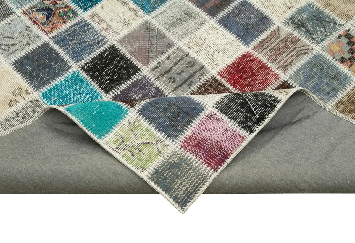 Patchwork Multi Pamuk Üzerine Yün El Dokuma Kilim-248x350 - Görsel 6