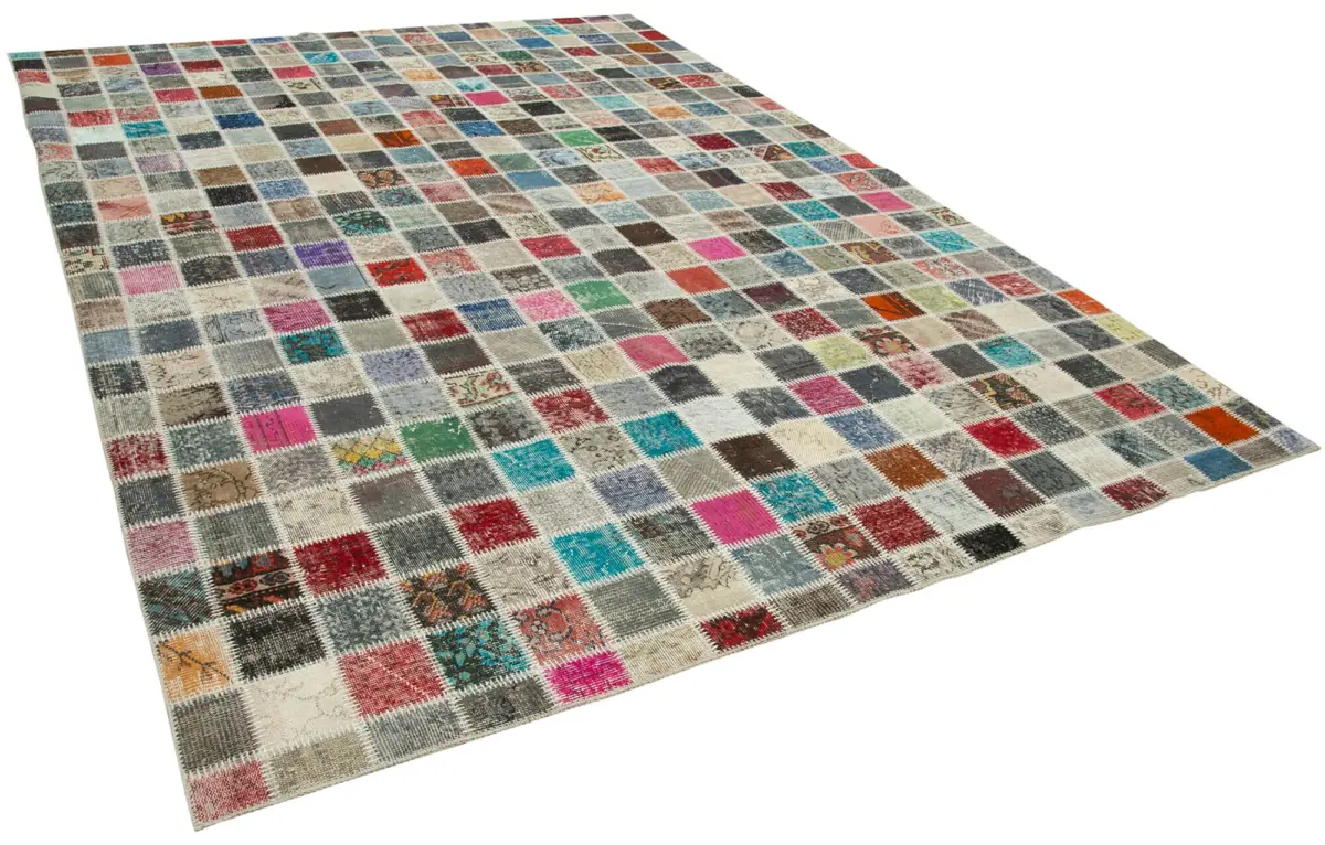 Patchwork Multi Pamuk Üzerine Yün El Dokuma Kilim-255x356 - Görsel 2