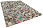Patchwork Multi Pamuk Üzerine Yün El Dokuma Kilim-255x356 - Görsel 2