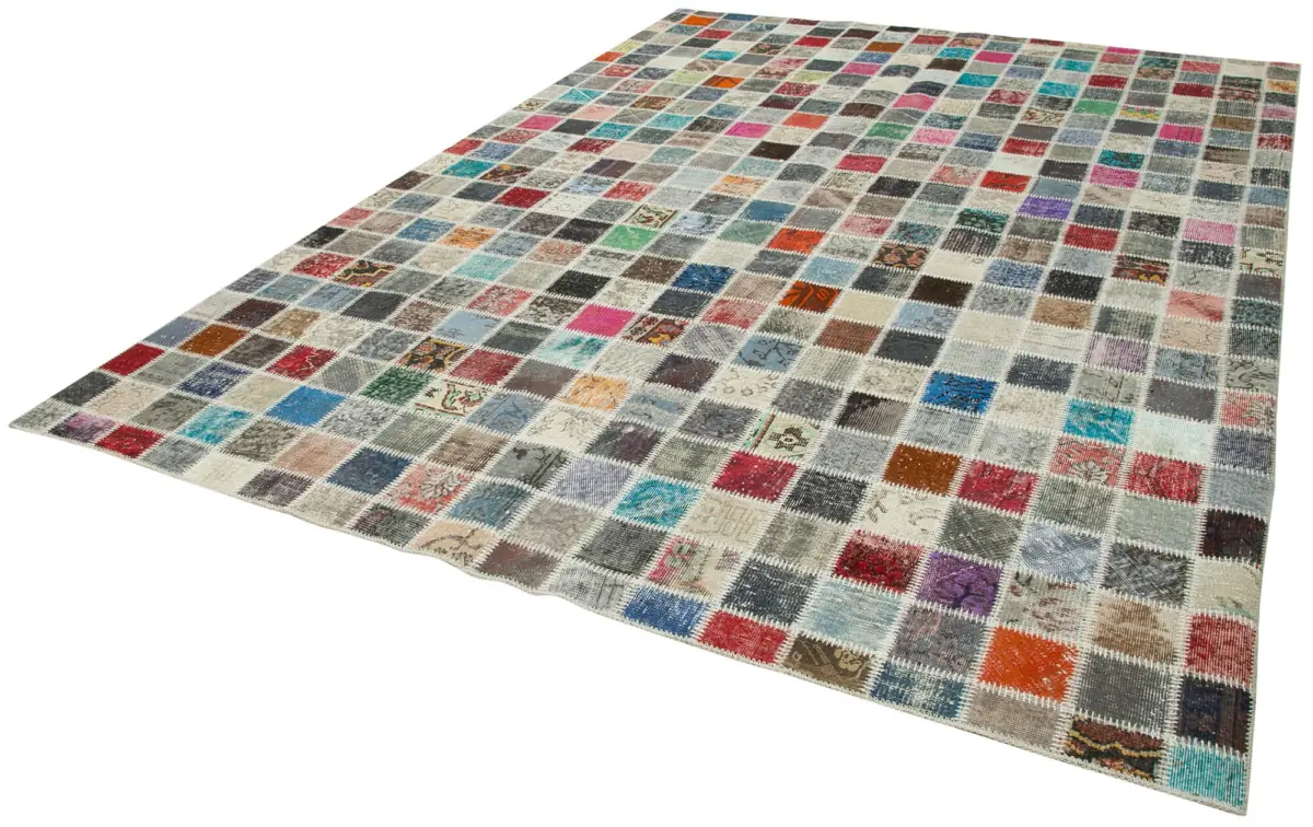 Patchwork Multi Pamuk Üzerine Yün El Dokuma Kilim-255x356 - Görsel 3