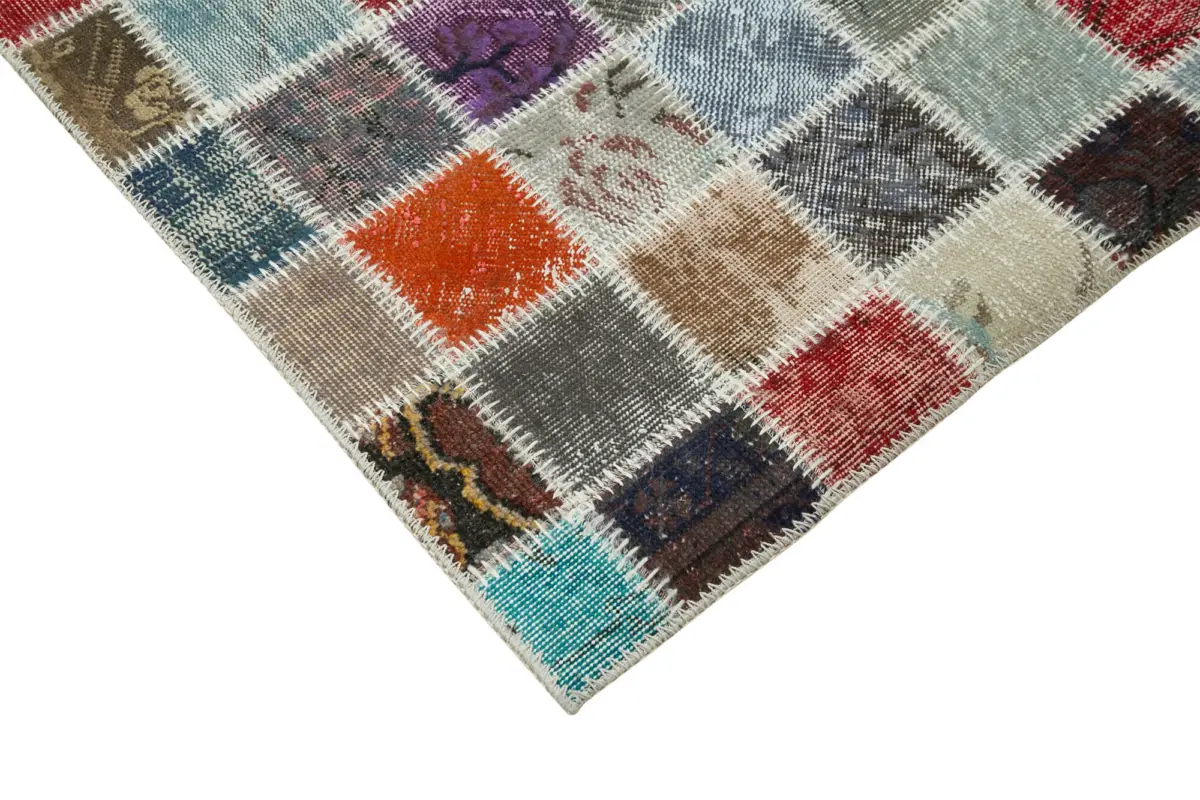 Patchwork Multi Pamuk Üzerine Yün El Dokuma Kilim-255x356 - Görsel 4