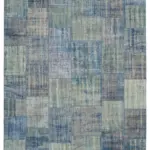 Patchwork Mavi Pamuk Üzerine Yün El Dokuma Kilim-244x298