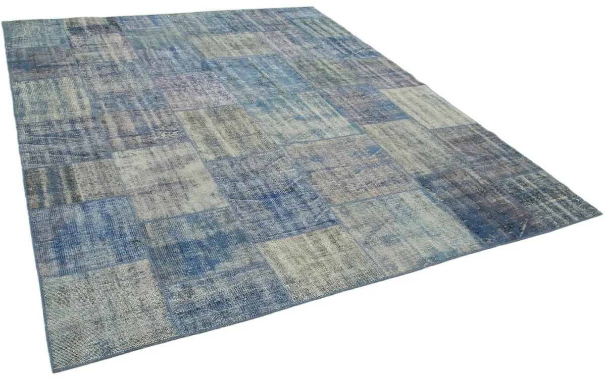 Patchwork Mavi Pamuk Üzerine Yün El Dokuma Kilim-244x298 - Görsel 2