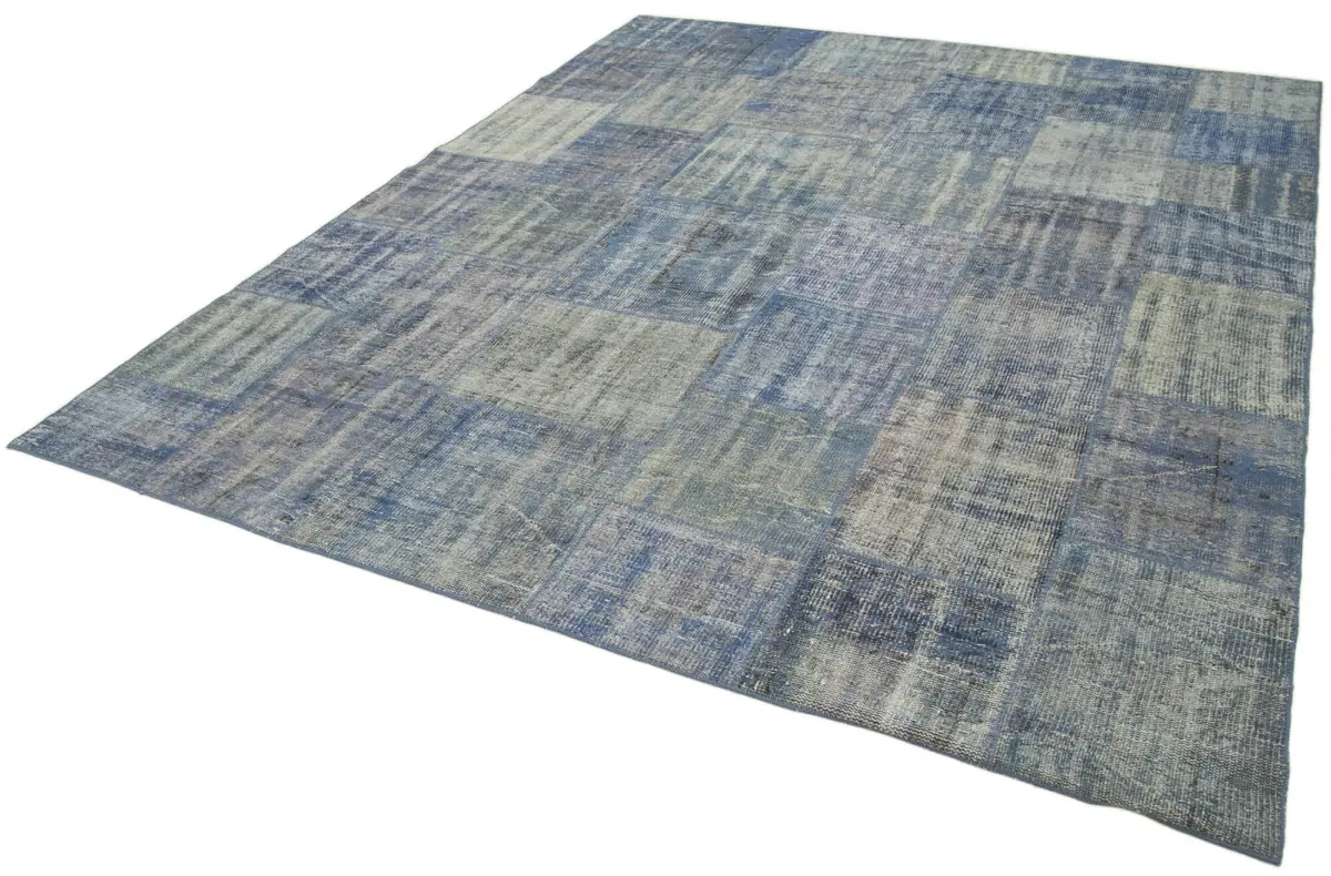Patchwork Mavi Pamuk Üzerine Yün El Dokuma Kilim-244x298 - Görsel 3
