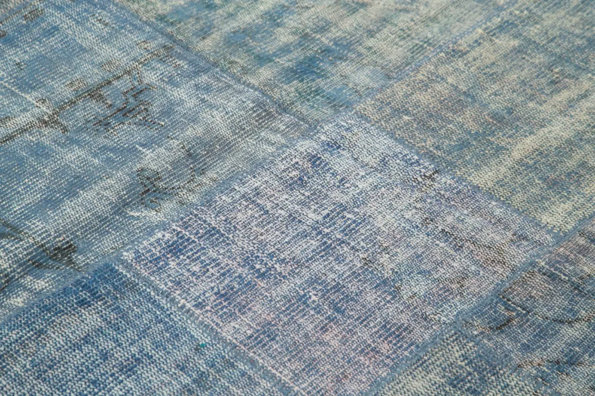 Patchwork Mavi Pamuk Üzerine Yün El Dokuma Kilim-244x298 - Görsel 5