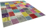 Patchwork Multi Pamuk Üzerine Yün El Dokuma Kilim-250x300 - Görsel 2