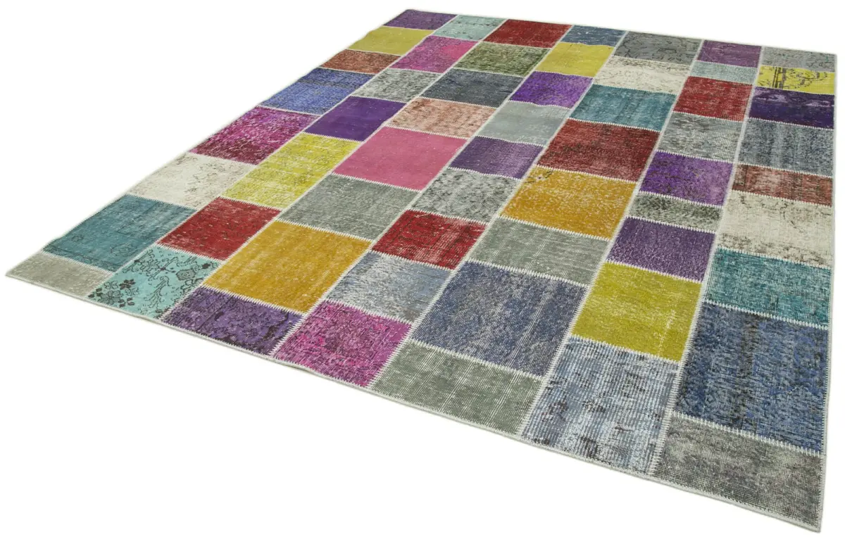 Patchwork Multi Pamuk Üzerine Yün El Dokuma Kilim-250x300 - Görsel 3