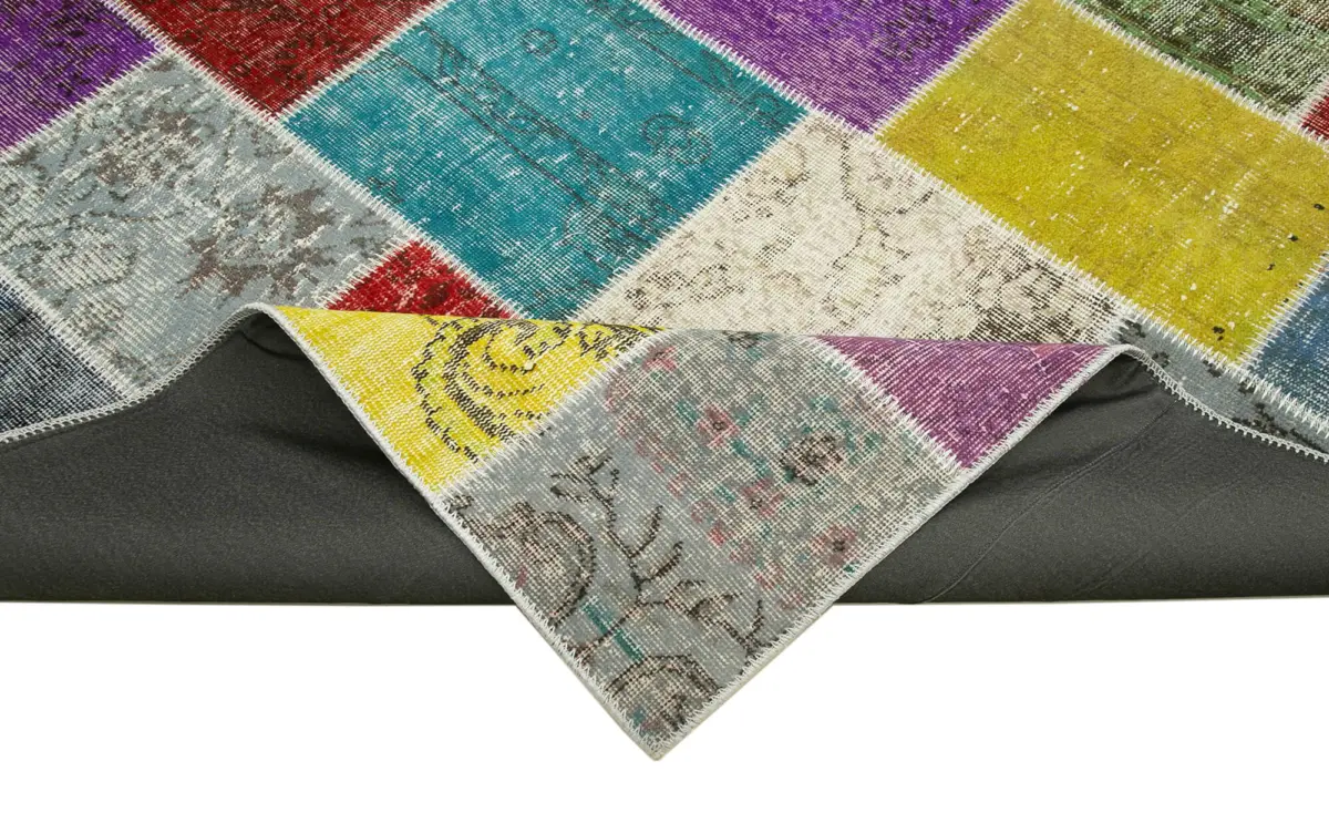 Patchwork Multi Pamuk Üzerine Yün El Dokuma Kilim-250x300 - Görsel 6