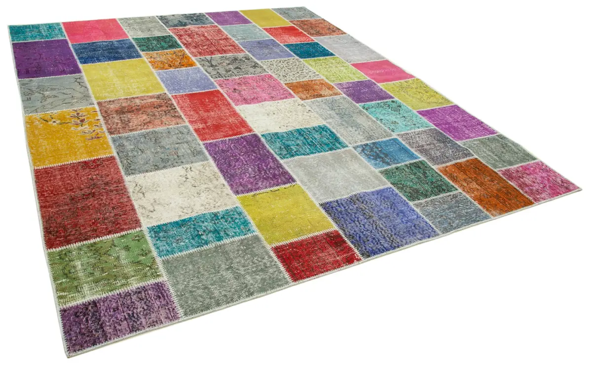 Patchwork Multi Pamuk Üzerine Yün El Dokuma Kilim-251x300 - Görsel 2
