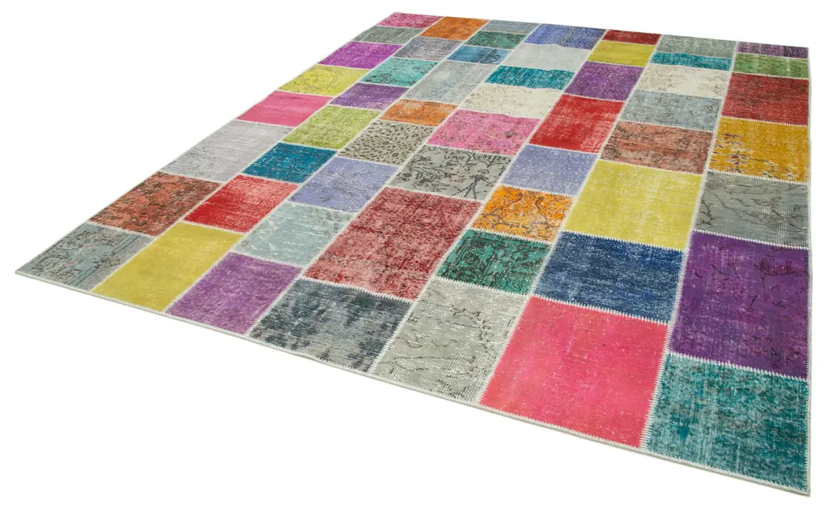 Patchwork Multi Pamuk Üzerine Yün El Dokuma Kilim-251x300 - Görsel 3