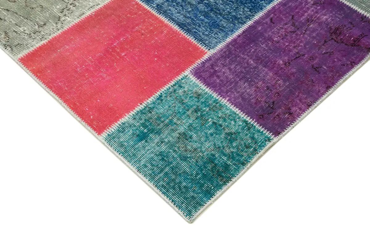 Patchwork Multi Pamuk Üzerine Yün El Dokuma Kilim-251x300 - Görsel 4