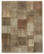 Patchwork Kahverengi Pamuk Üzerine Yün El Dokuma Kilim-238x304