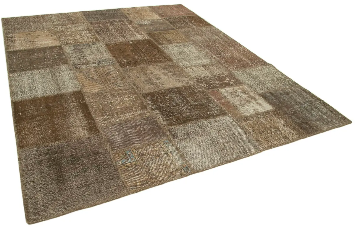 Patchwork Kahverengi Pamuk Üzerine Yün El Dokuma Kilim-238x304 - Görsel 2