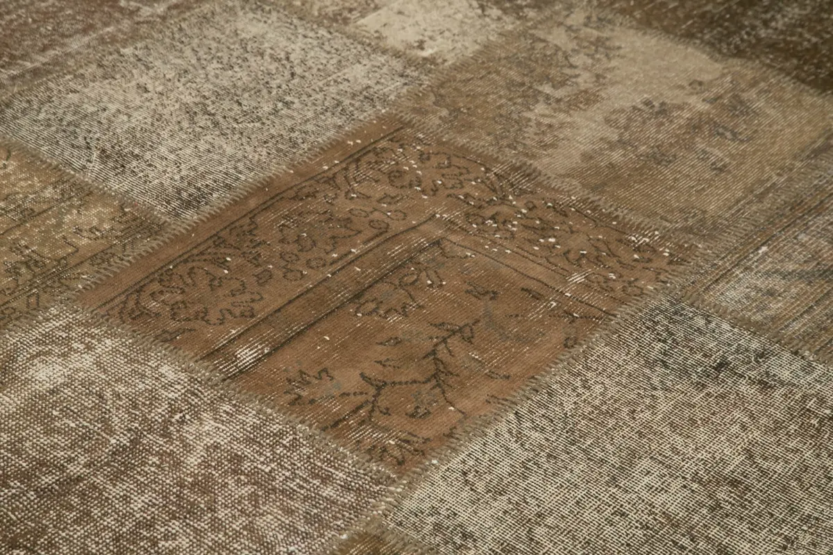 Patchwork Kahverengi Pamuk Üzerine Yün El Dokuma Kilim-238x304 - Görsel 5