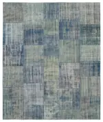 Patchwork Mavi Pamuk Üzerine Yün El Dokuma Kilim-245x295