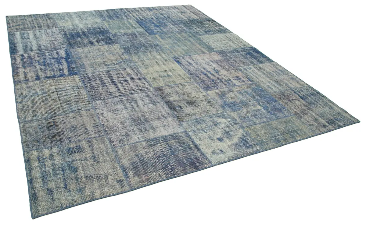 Patchwork Mavi Pamuk Üzerine Yün El Dokuma Kilim-245x295 - Görsel 2