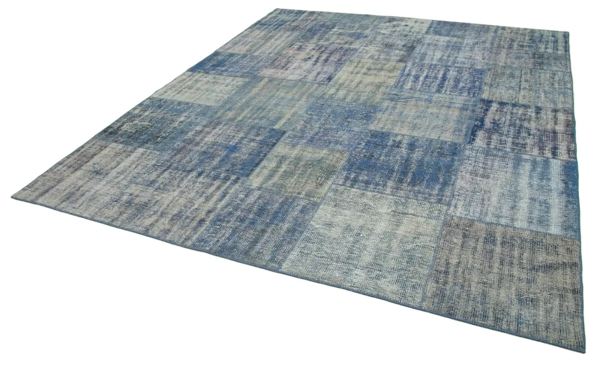Patchwork Mavi Pamuk Üzerine Yün El Dokuma Kilim-245x295 - Görsel 3