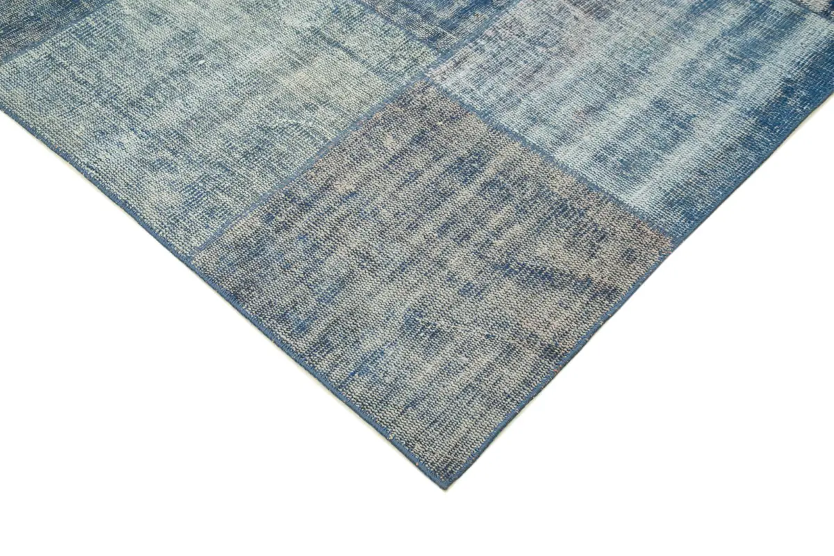 Patchwork Mavi Pamuk Üzerine Yün El Dokuma Kilim-245x295 - Görsel 4