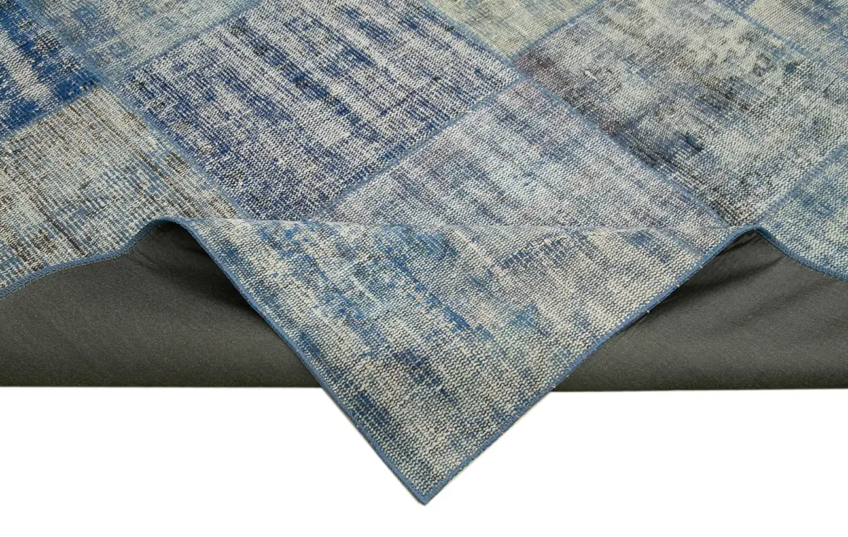 Patchwork Mavi Pamuk Üzerine Yün El Dokuma Kilim-245x295 - Görsel 6