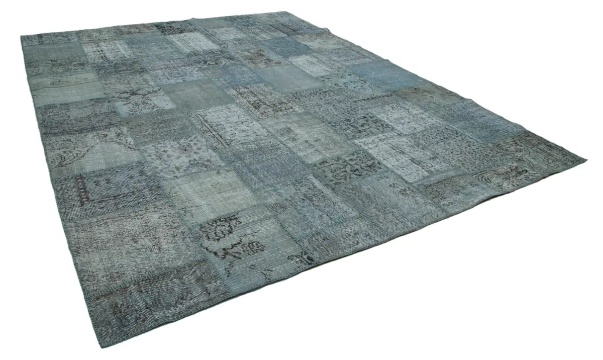 Patchwork Mavi Pamuk Üzerine Yün El Dokuma Kilim-300x400 - Görsel 2