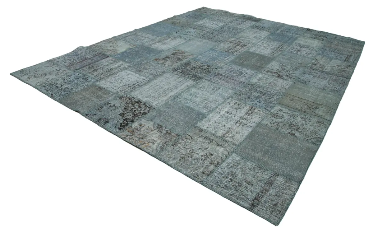 Patchwork Mavi Pamuk Üzerine Yün El Dokuma Kilim-300x400 - Görsel 3