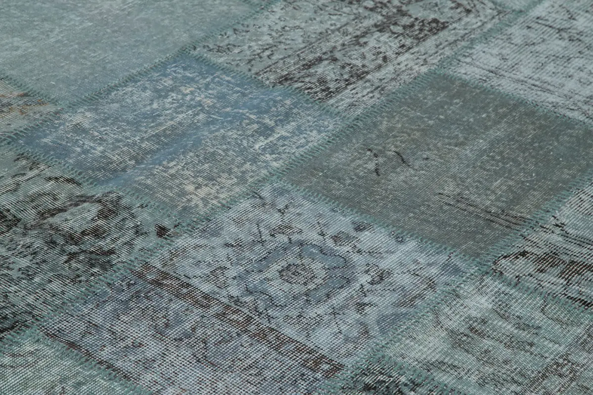 Patchwork Mavi Pamuk Üzerine Yün El Dokuma Kilim-300x400 - Görsel 5