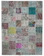 Patchwork Multi Pamuk Üzerine Yün El Dokuma Kilim-300x402