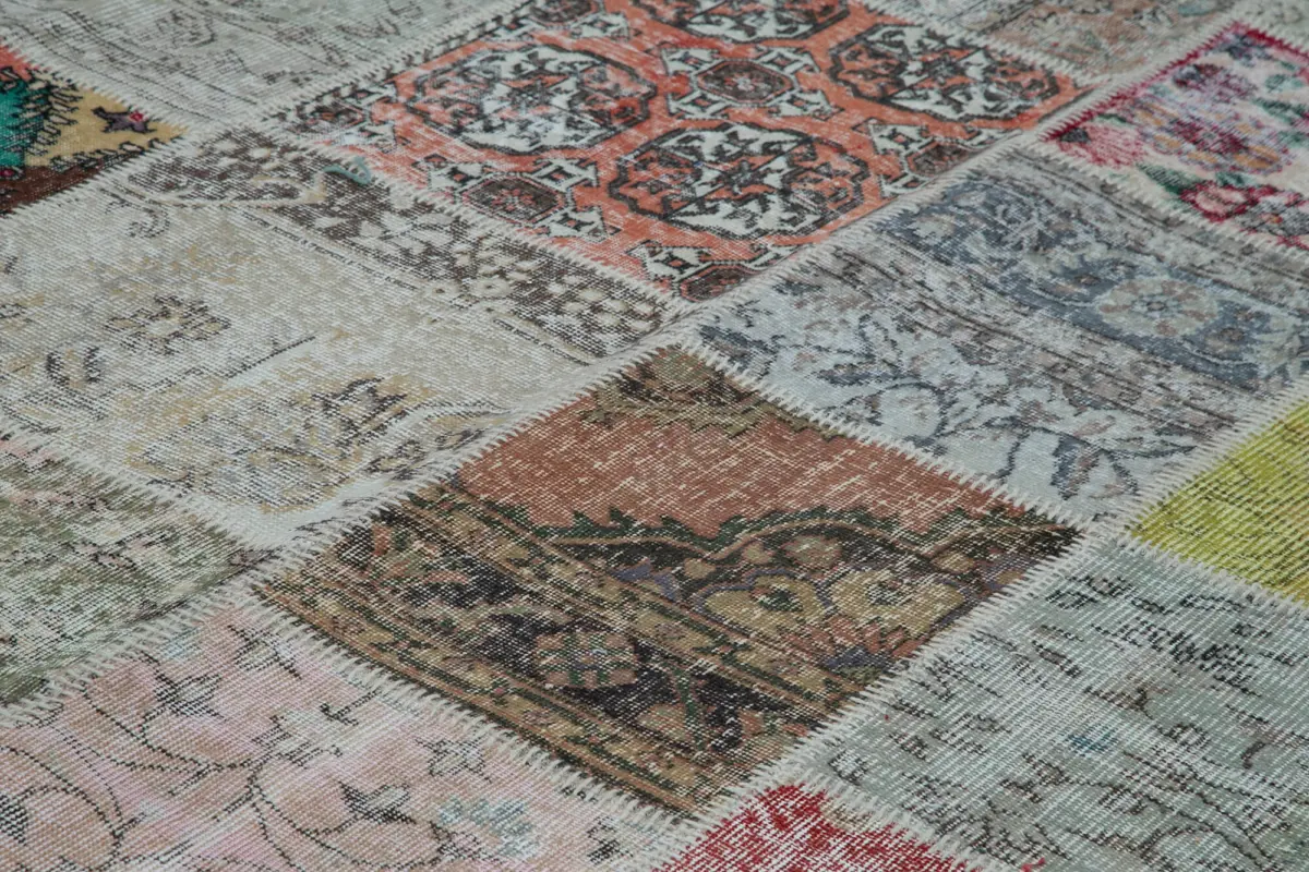 Patchwork Multi Pamuk Üzerine Yün El Dokuma Kilim-300x402 - Görsel 5