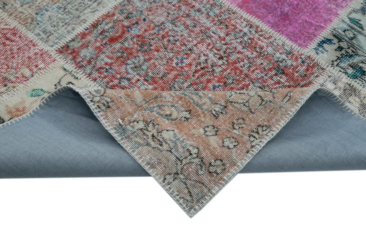 Patchwork Multi Pamuk Üzerine Yün El Dokuma Kilim-300x402 - Görsel 6