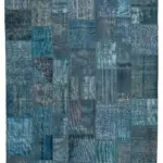 Patchwork Mavi Pamuk Üzerine Yün El Dokuma Kilim-297x427