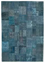 Patchwork Mavi Pamuk Üzerine Yün El Dokuma Kilim-297x427