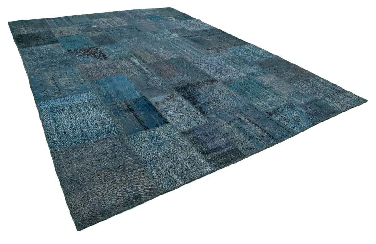 Patchwork Mavi Pamuk Üzerine Yün El Dokuma Kilim-297x427 - Görsel 2