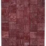 Patchwork Kırmızı Pamuk Üzerine Yün El Dokuma Kilim-305x407