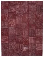 Patchwork Kırmızı Pamuk Üzerine Yün El Dokuma Kilim-305x407