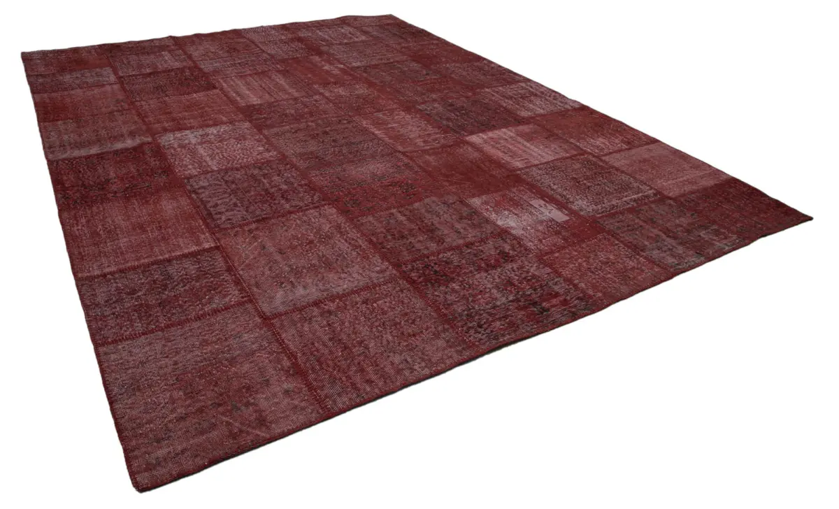 Patchwork Kırmızı Pamuk Üzerine Yün El Dokuma Kilim-305x407 - Görsel 2