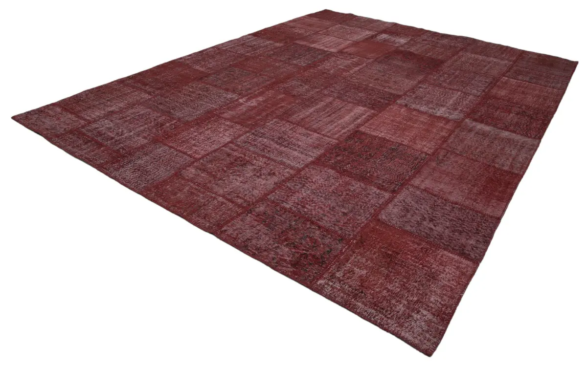 Patchwork Kırmızı Pamuk Üzerine Yün El Dokuma Kilim-305x407 - Görsel 3