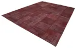 Patchwork Kırmızı Pamuk Üzerine Yün El Dokuma Kilim-305x407 - Görsel 3